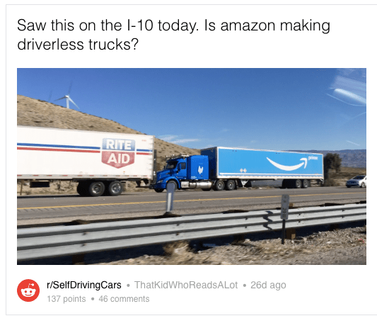 Amazon self-driving trucks on social media.