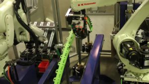 Aerospace assembly uses vision-guided Kawasaki robots for unique cell