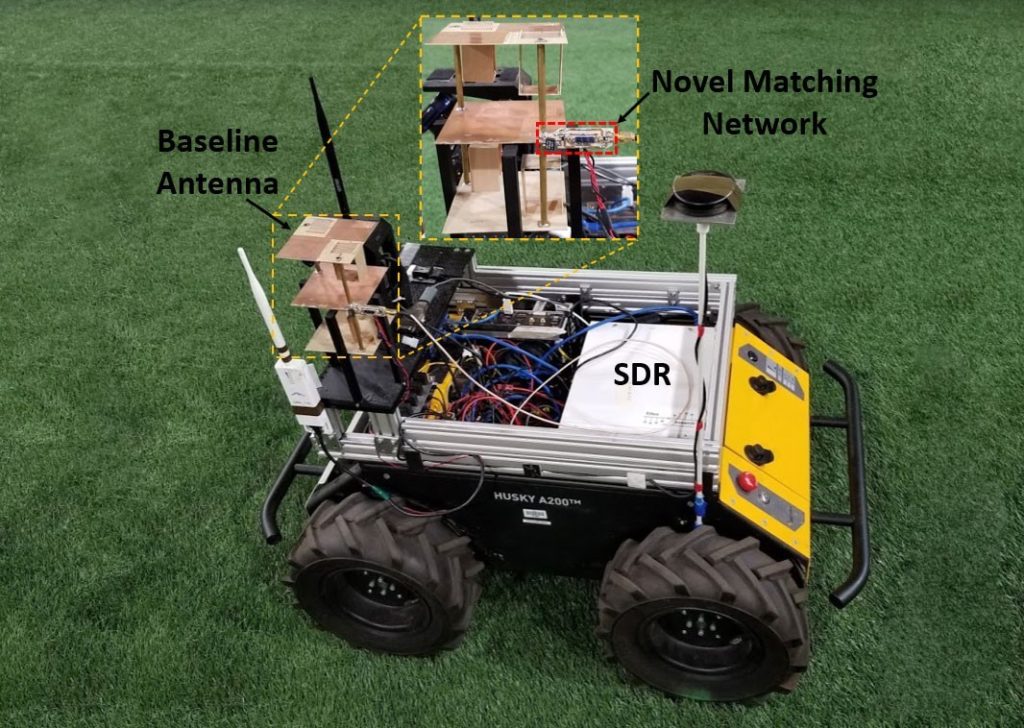 Miniature antenna designed to enable compact robots to team up in complex environments