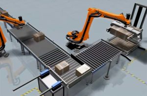 KUKA robots palletizing in KUKA sim interface