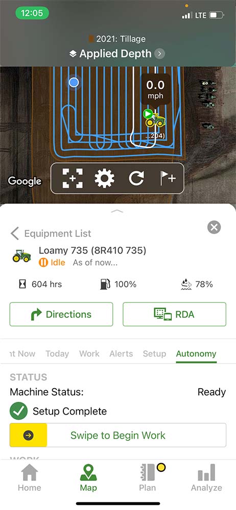 screenshot of the John Deere mobile phone app