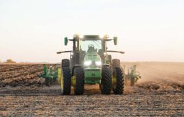 John Deere autonomous tractor in a field