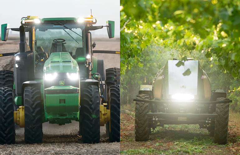 John Deere 8R autonomous tractor and GUSS mini-GUSS sprayer