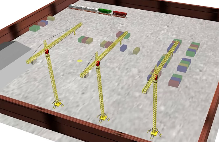 a screenshot of a construction simulation world for Polymath Robotics