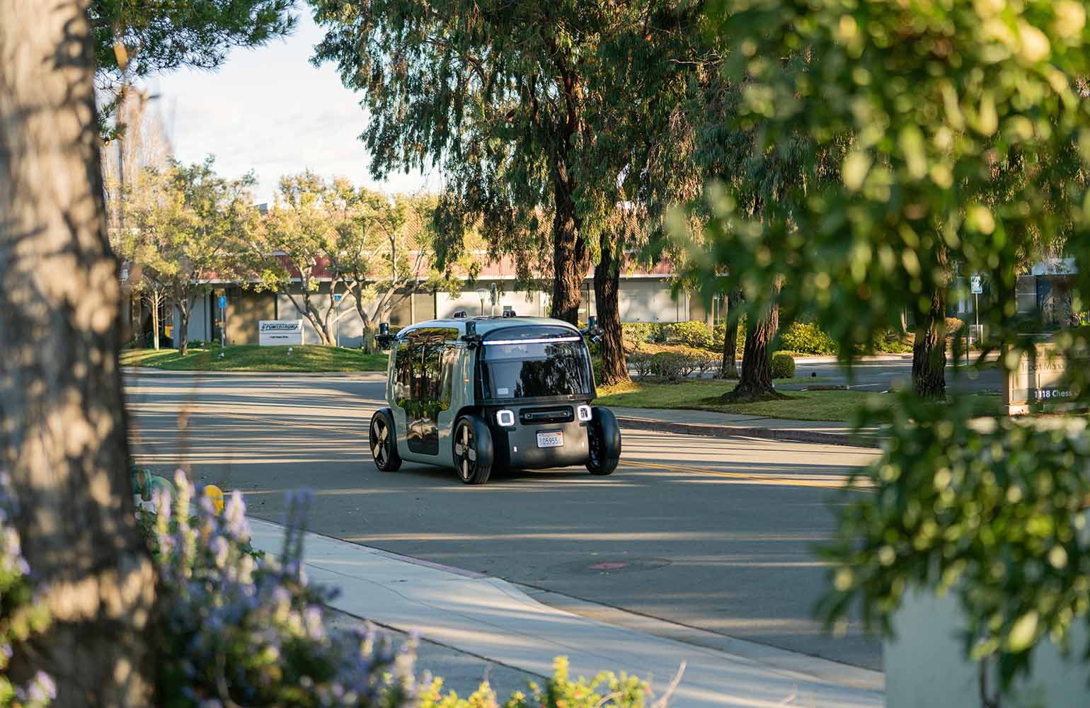 A Zoox robotaxi on a public road.