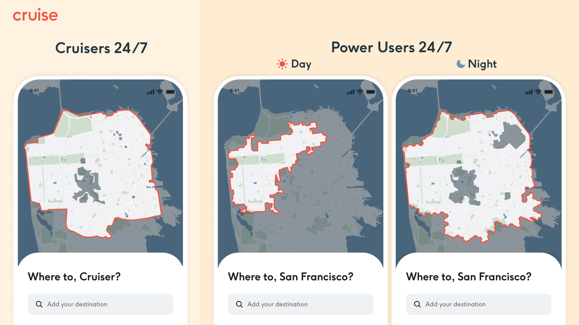 Cruise's expanded service areas in San Francisco.