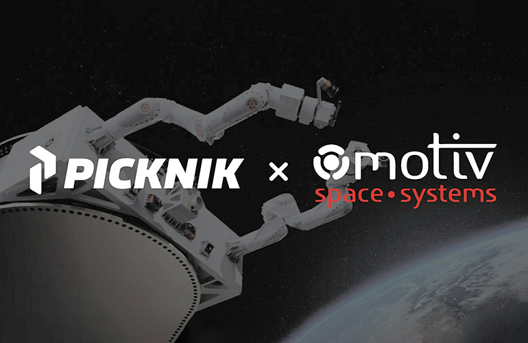 picknik and motiv logos over a satellite. 