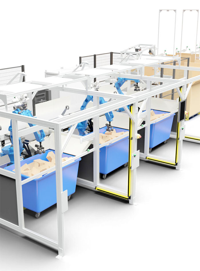 simulation snapshot of the ambi robotics bin picking station.