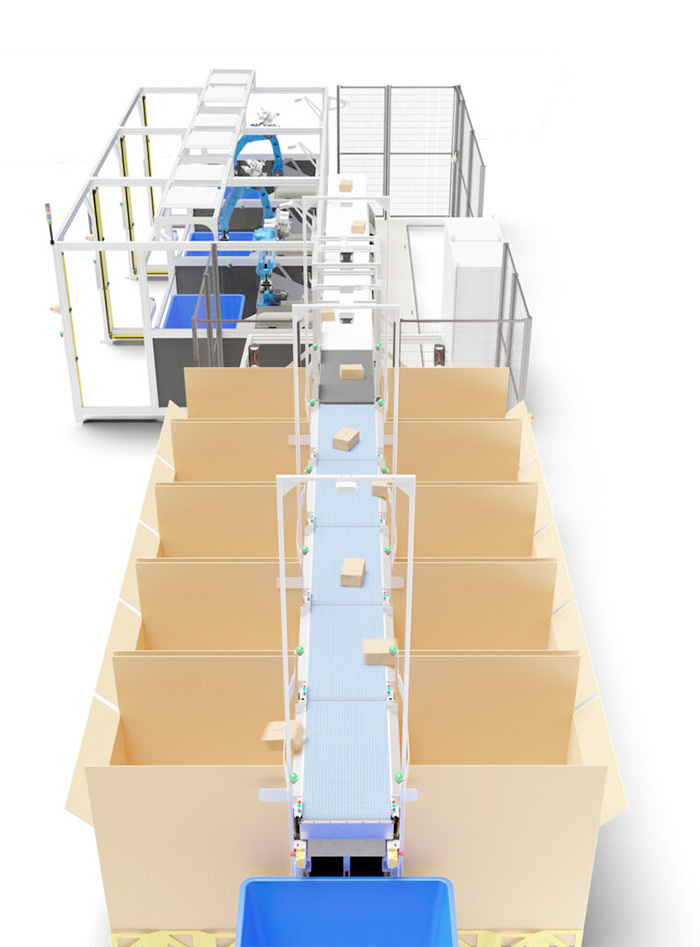 simulation of a sort to gaylord conveyor belt.