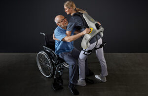 The Apogee+ powered exoskeleton can help healthcare workers lift patients.