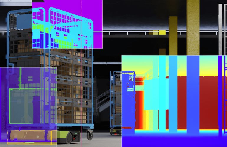 heat map overlaid on autonomous mobile robots.