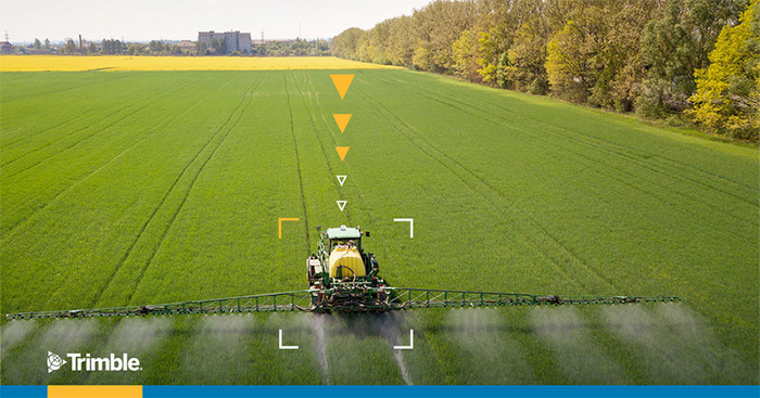 Trimble provides positioning data for a tractor in a field, shown here with overlay graphics illustrating a path in the field.