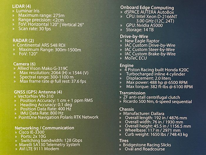 a bulleted list of the new AV24 race car sensors and specs.