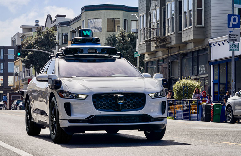 A Waymo vehicle driving in San Francisco.