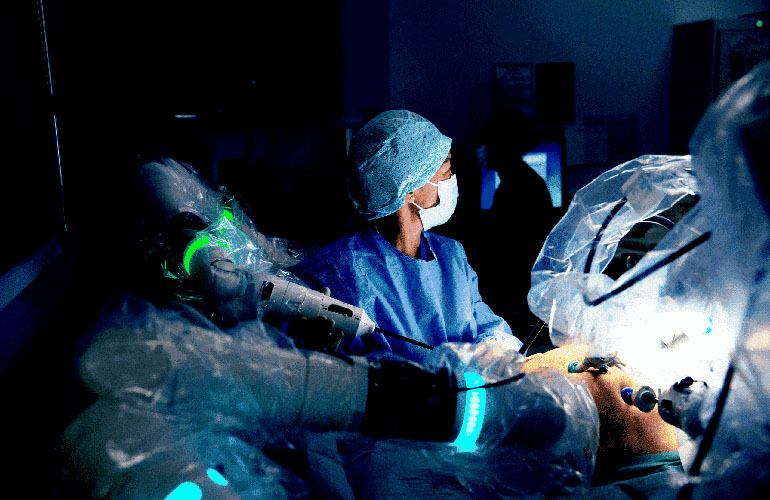 CMR Surgical’s Versius surgical robotics system in action.