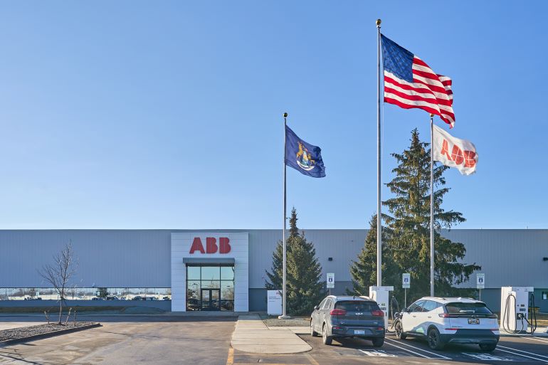 Front entrance of ABB facility in Auburn Hills, Mich.