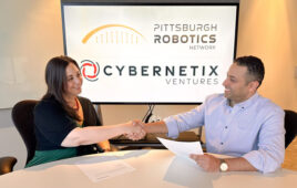 Jennifer Apicella (left) of Pittsburgh Robotics Network and Fady Saad (right) of Cybernetix Ventures have announced a strategic partnership.