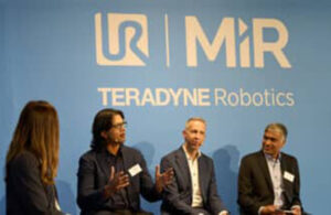 Left to right: Fleur Nielsen, head of communications at Universal Robots; Deepu Talla, head of robotics at NVIDIA; Rainer Brehm, CEO of Siemens Factory Automation; and Ujjwal Kumar, president of Teradyne Robotics.