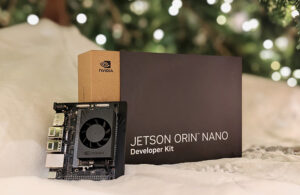 Jetson Orin Nano under a christmas tree.