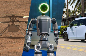 2024 robotic trends; Left to right: Atlas Humaniod Atlas and the latest autonomous vehicle for Atlas Boston Dynamics, Atlas Boston Dynamics.