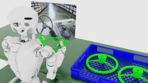 The NVIDIA Robot Cosmus image controls the steering wheel.