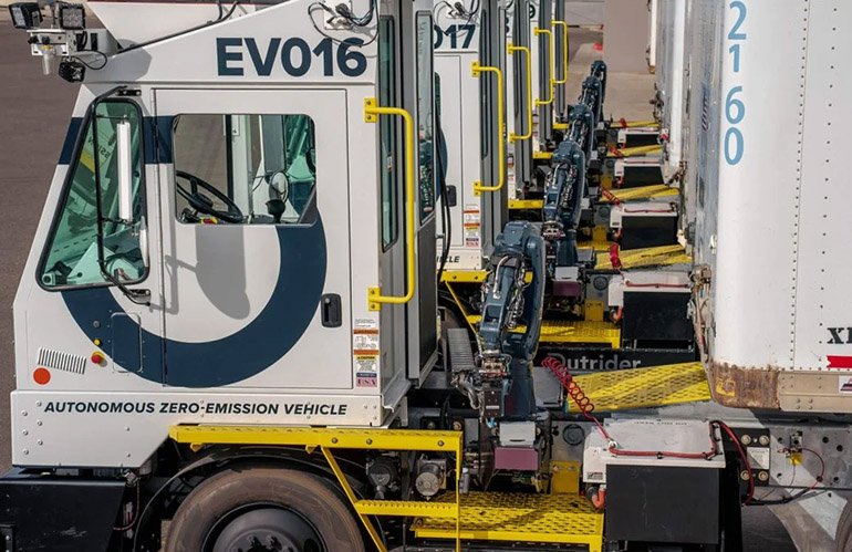 Outrider is using reinforcement learning to enhance autonomous yard trucks such as these.