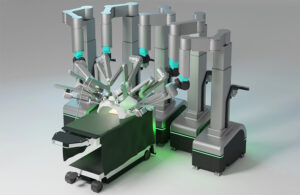 The SSi Mantra 3, which features five robotic arms hovering over a surgical table.