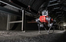 An ANYmal quadruped walking through a tunnel.