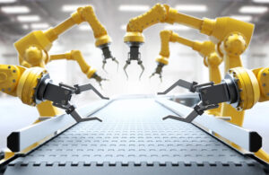 ai generated image of yellow robots over a conveyor belt. The ARM Institute has issued its latest call for projects.