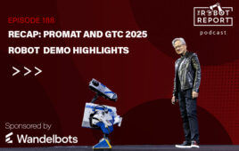 NVIDIA CEO Jensen Huang stands next to the Disney Engineering BDX robot on stage at GTC 2025.