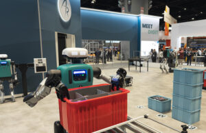 Agility Robotics demonstrates Digit humanoid's latest functionality at ProMat in April 2025.