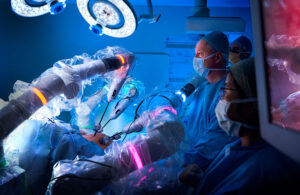 CMR Surgical's Versius system in an operating room.