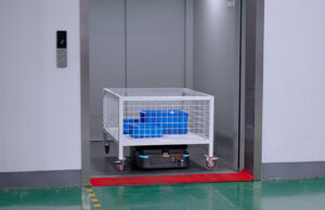 SEER Robotics says its RDS fleet management system can serve in multiple industrial scenarios such as this cart moving robot in an elevator.