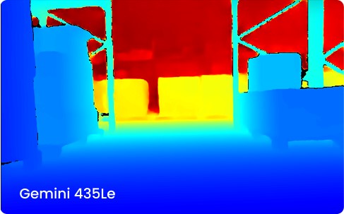 The Orbbec Gemini 435Le provides depth perception, as seen here.