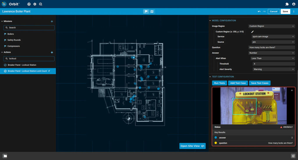 Orbit 5.0 screengrab of a robotic inspection and floorplan.