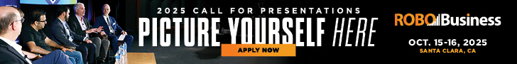 SITE AD for the 2025 RoboBusiness call for presentations.