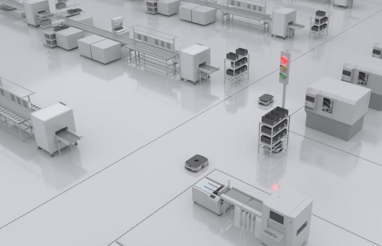 M4 provides for multi-agent collaborative planning in factories or warehouses, as shown in this rendering.