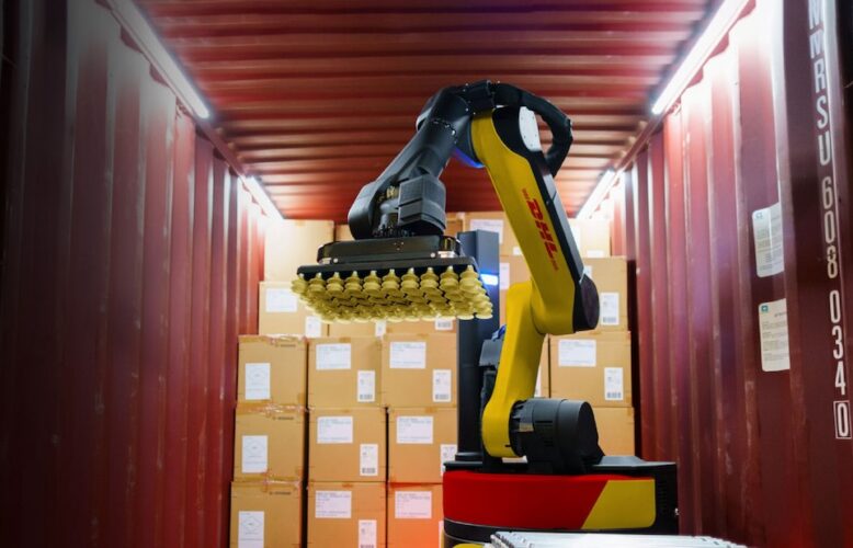 A Boston Dynamics Stretch robot unloading a container for DHL.