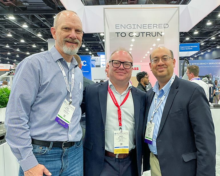 selfie of Mike oitzman, Marc Segura and Gene Demaitre at Automate 2025.