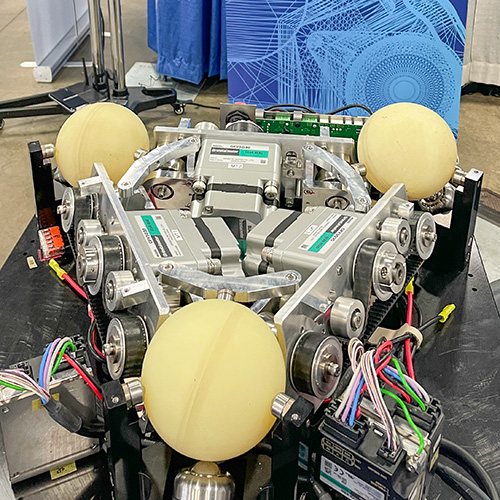 close up of tri-orb drive system showing three orbs or "balls".