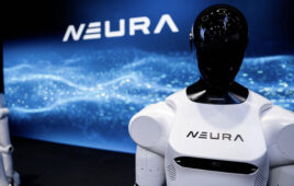 The Gen3 4NE1 humanoid from NEURA Robotics on display at Automatica 2025.