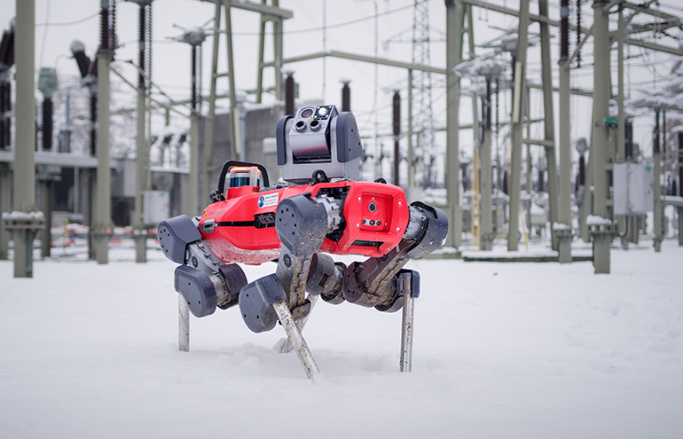 ANYmal, shown here in a power substation, can regularly inspect hazardous or difficult-to-reach areas.