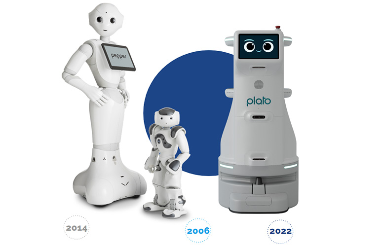 From left: Pepper, Nao, and Plato from Aldebaran.