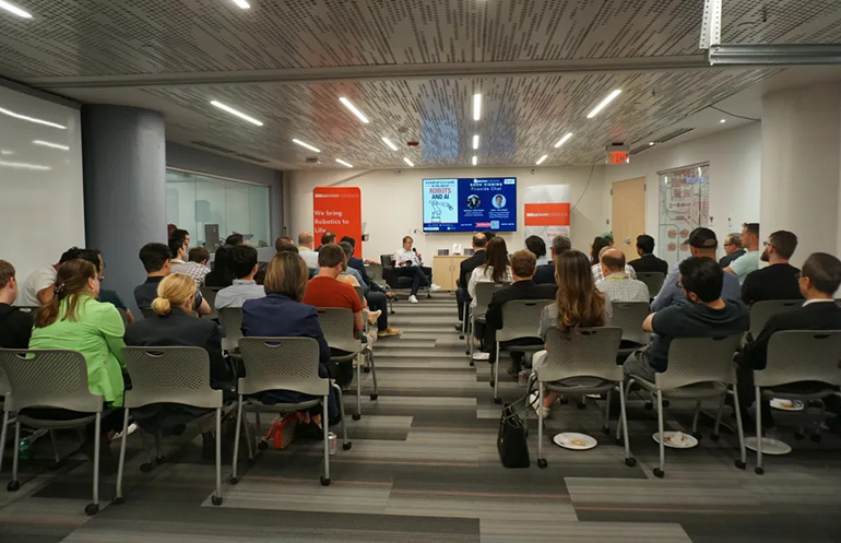 Oliver Mitchell’s book launch at MassRobotics with Marita McGinn during Boston’s Robotics Tech Week.