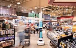 Simbe's Tally robot in a grocery store.
