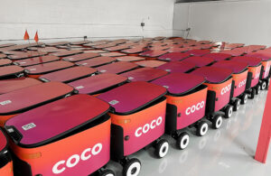 A fleet of Coco autonomous delivery robots.
