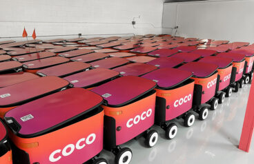 A fleet of Coco autonomous delivery robots.