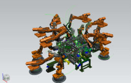 An illustration of the path plans of several industrial robots.