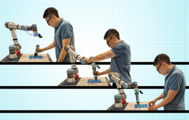 an image showing a person teaching a robot a new skill using three different methods.