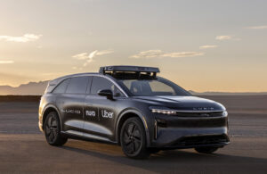A Lucid, Nuro, Uber vehicle.